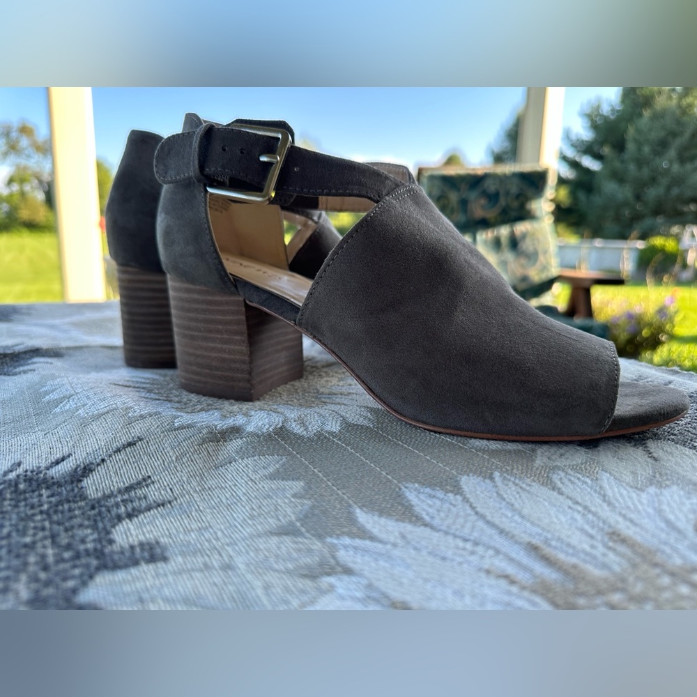 Grey open-toe booties